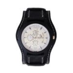 Aviator Cuff Black Leather Watch