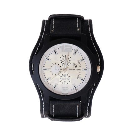 Aviator Cuff Black Leather Watch